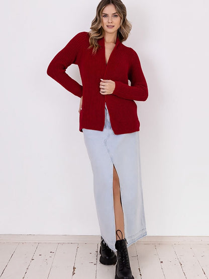 Jumper MKM: Exquisite Ribbed Knit Stand-Up Collar Cardigan