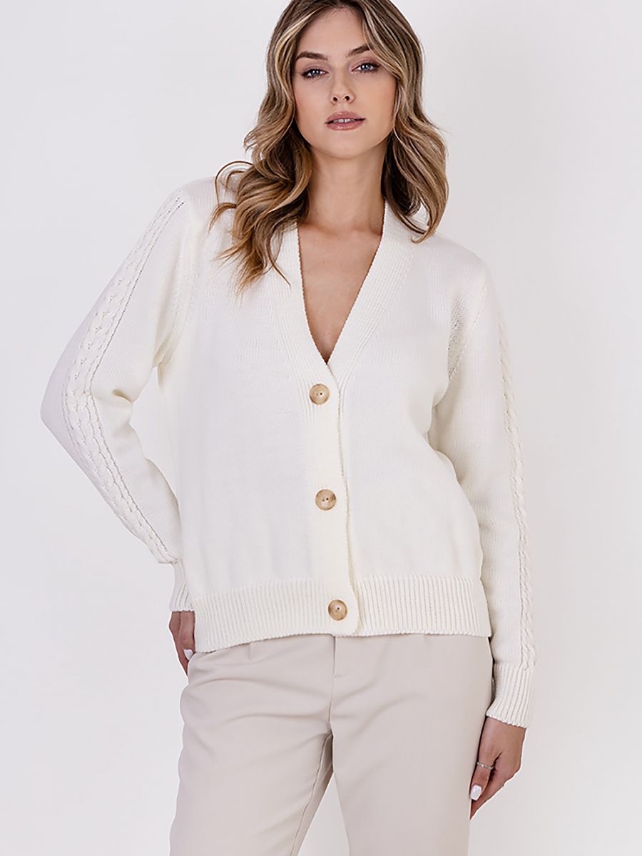 High-Quality Yarn Cardigan with Pointed Neckline