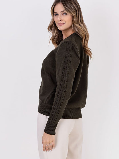 Knitted Wool Blend Pointed Neckline Jumper Cardigan MKM