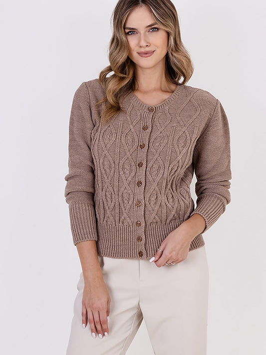 Elegant Hip-Length Cardigan MKM: Timeless Round Neck Sweater