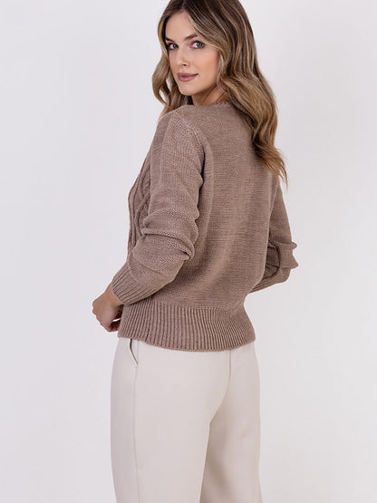 Elegant Hip-Length Cardigan MKM: Timeless Round Neck Sweater