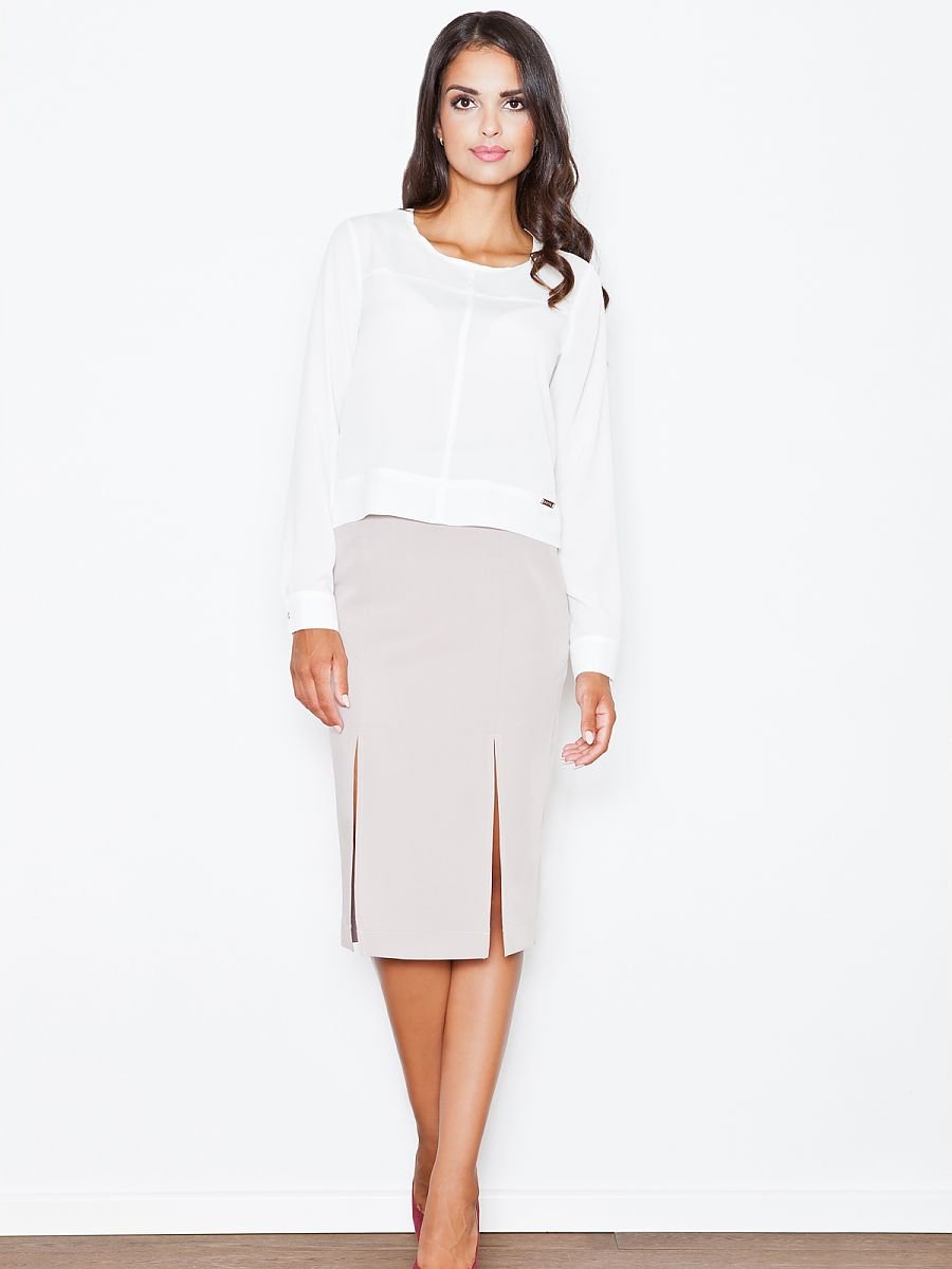 Elevated High-Waisted Skirt with Front Slits and Lining