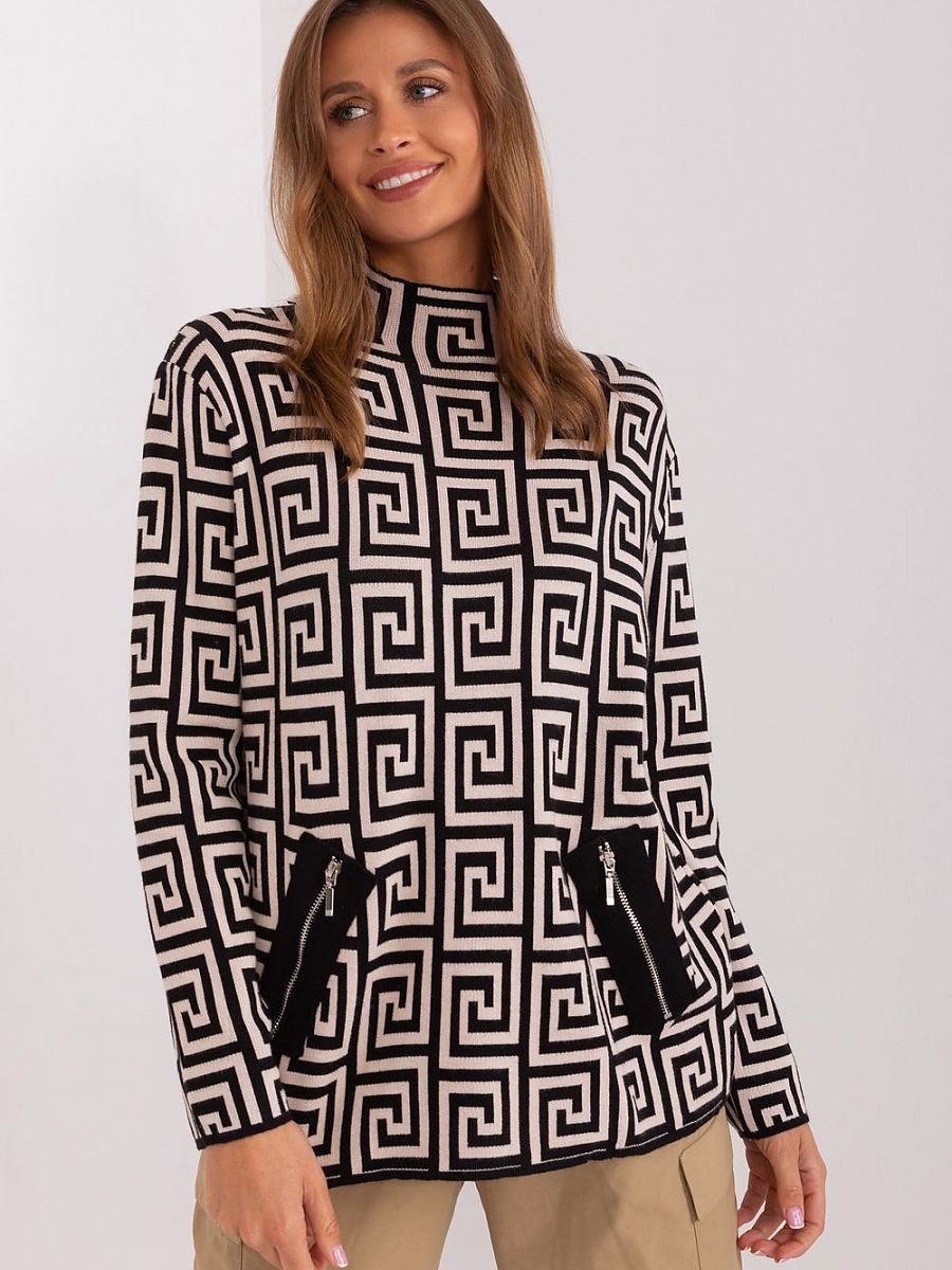 Jumper AT - Women's Geometric Patterned Half Turtleneck Jumper