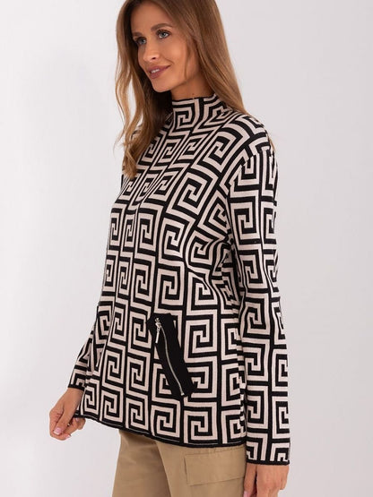 Jumper AT - Women's Geometric Patterned Half Turtleneck Jumper