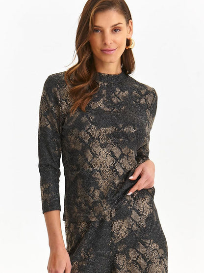 Charming Snakeskin Patterned Fitted Blouse with 3/4 Length Sleeves