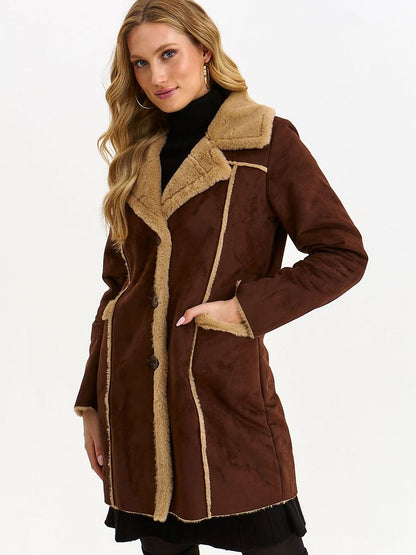 Elegant Sheepskin Coat with Faux Fur Collar