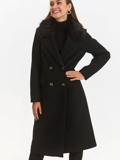 Elegant Long Women's Coat with Fur Collar