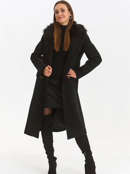 Elegant Long Women's Coat with Fur Collar