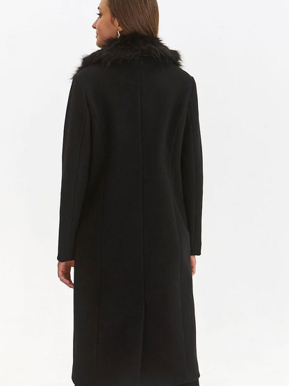 Elegant Long Women's Coat with Fur Collar