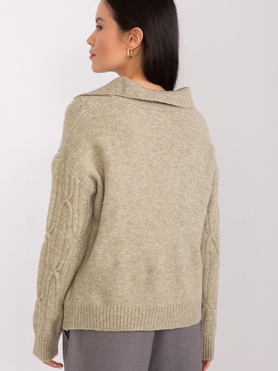 Jumper AT: Women's Acrylic Textured Fabric Collared Jumper with Long Sleeves