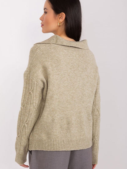 Jumper AT: Women's Acrylic Textured Fabric Collared Jumper with Long Sleeves