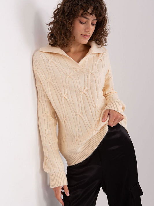 Jumper AT: Women's Multi-Textured Acrylic Jumper with Sophisticated Collar