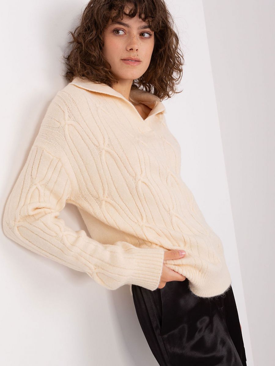 Jumper AT: Women's Multi-Textured Acrylic Jumper with Sophisticated Collar