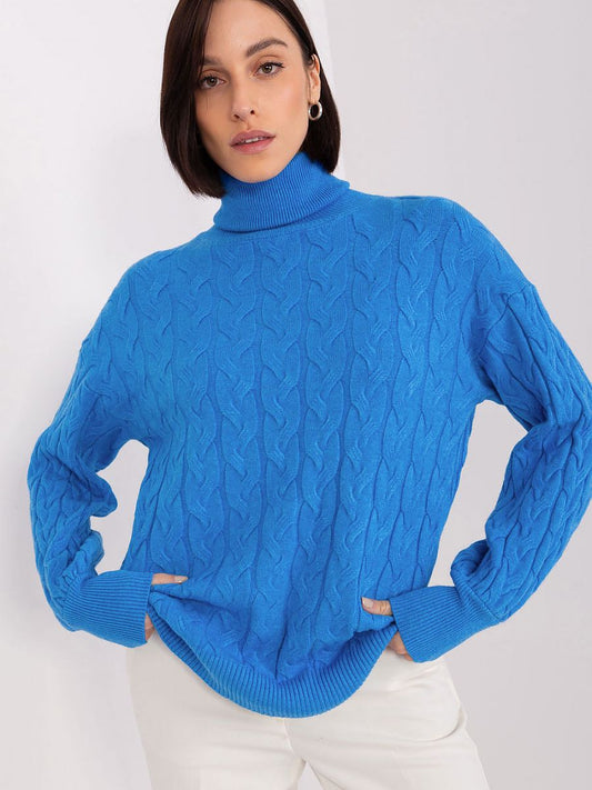 Turtleneck Sweater with Variegated Plaid Weave