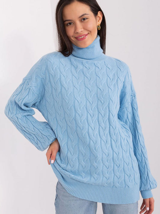 Turtleneck Jumper with Variegated Plaid Weave