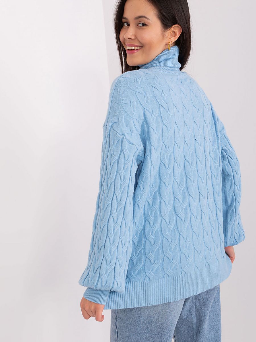 Turtleneck Jumper with Variegated Plaid Weave