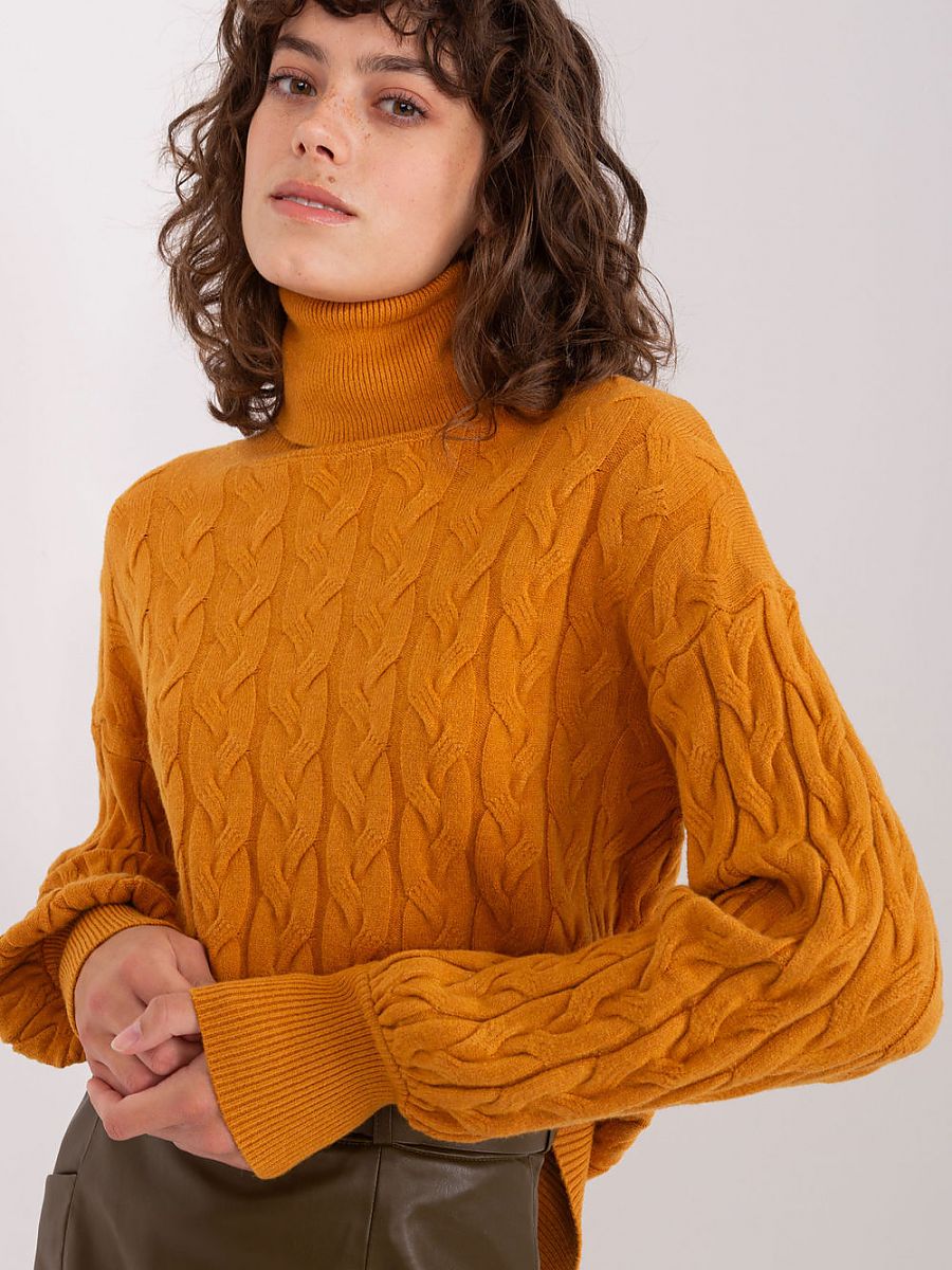 Turtleneck Jumper with Variegated Plaid Weave