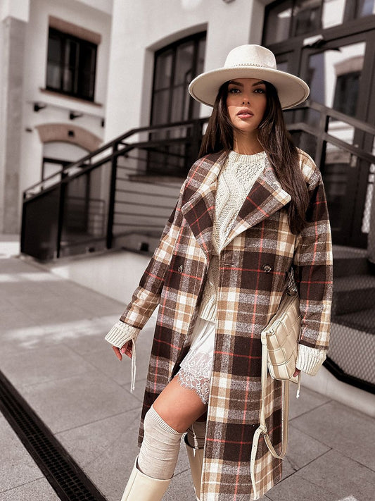 Coat Sempre - Brown and Orange Check Fashion Statement