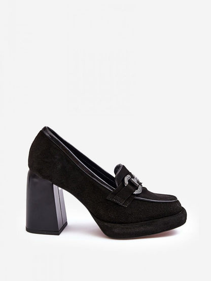 Stylish Leather Block Heel Pumps with Platform