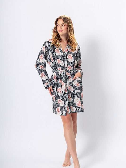 Luxurious Dawn Cotton Bathrobe - Black Floral