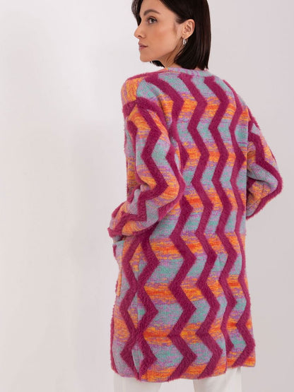 AT Long Sleeve Geometric Pattern Cardigan