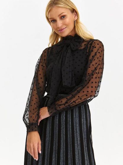 Elegant Polka Dot Tulle Blouse with Stand-Up Collar