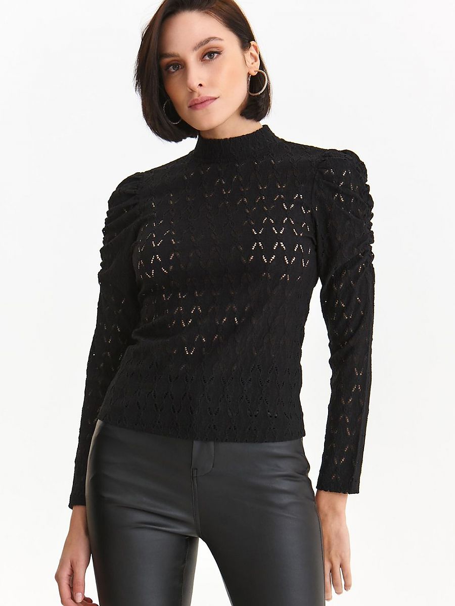 Slim Fit Knit Blouse with Teardrop Collar