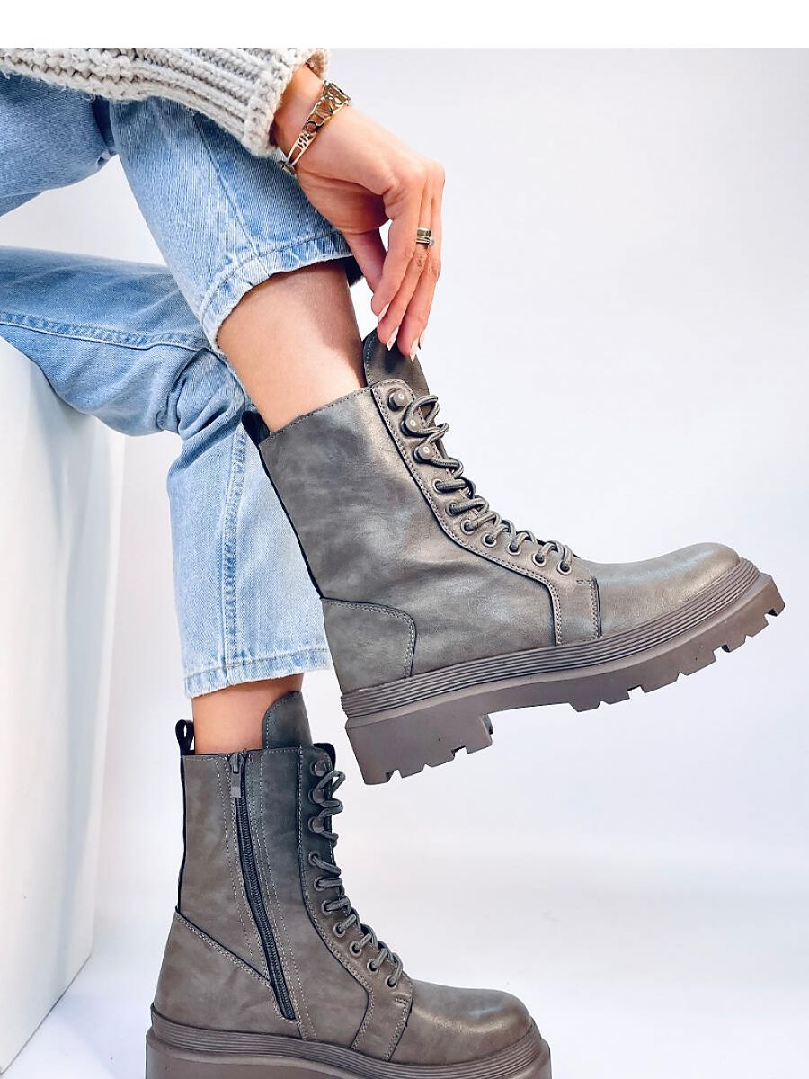 Ladies' Lace-Up Military Style Boots with Zipper Closure