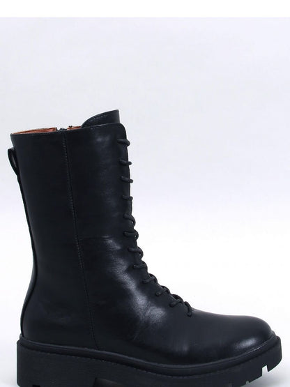 Black Leather Lace-Up Ankle Boots