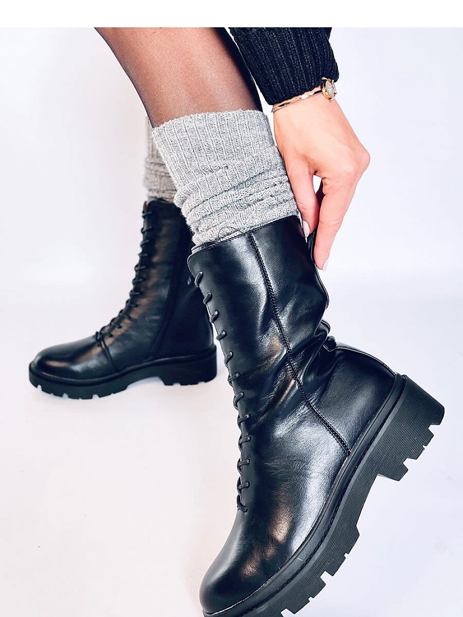 Black Leather Lace-Up Ankle Boots