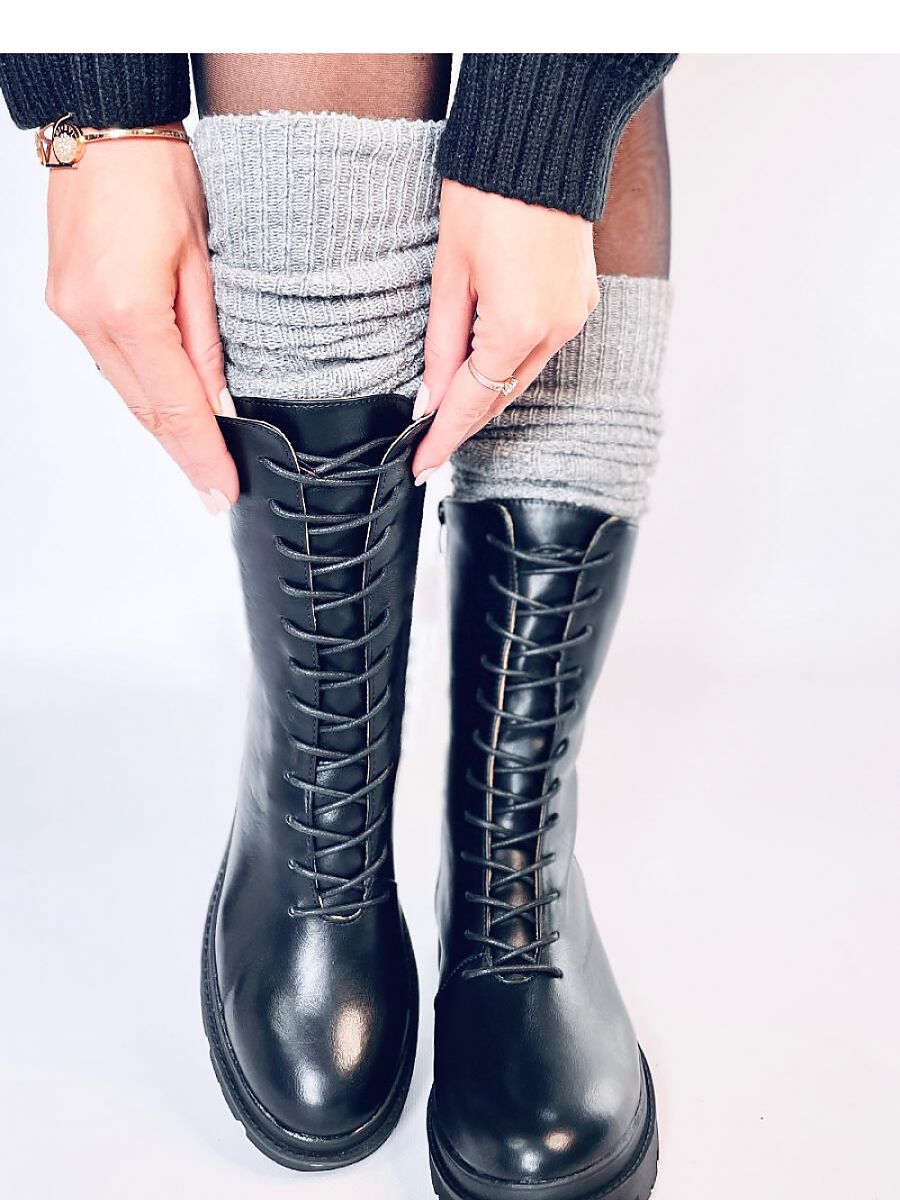 Black Leather Lace-Up Ankle Boots