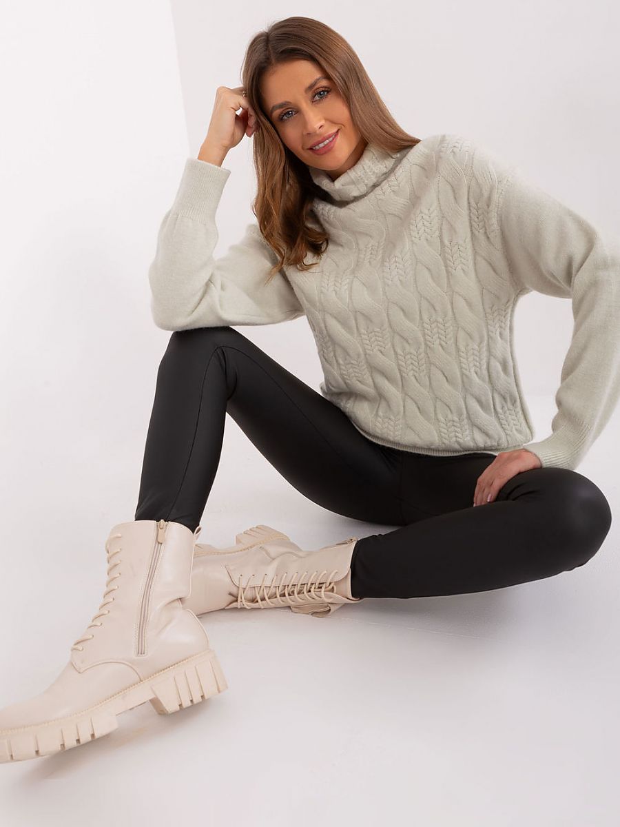 Turtle Neck Jumper with Variegated Weave Texture