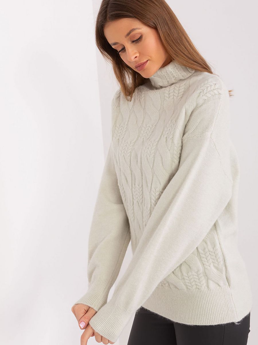 Turtle Neck Jumper with Variegated Weave Texture