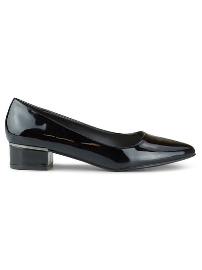 Elegant Black Eco Leather Block Heel Pumps