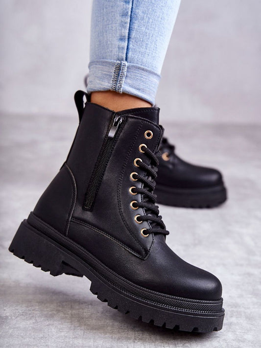 Lace-Up Eco Leather Platform Boots with Insulation