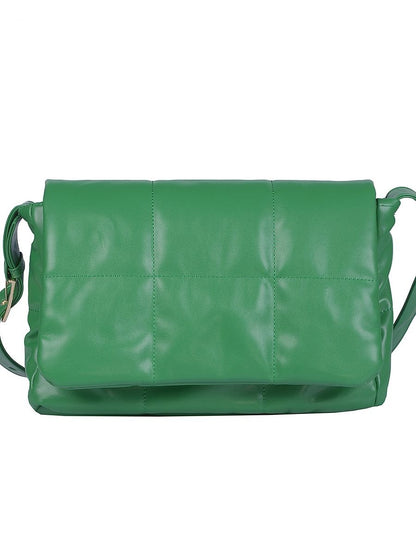 Quilted Eco Green Leather Handbag with Magnetic Snap Fasteners