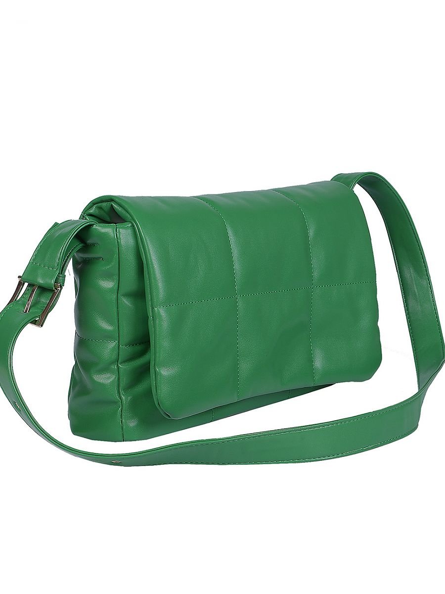 Quilted Eco Green Leather Handbag with Magnetic Snap Fasteners