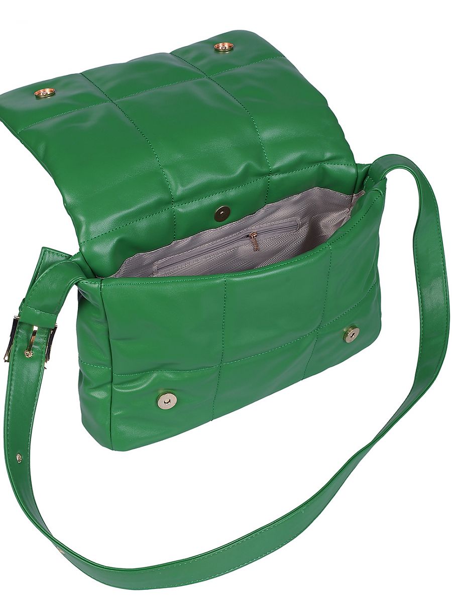 Quilted Eco Green Leather Handbag with Magnetic Snap Fasteners