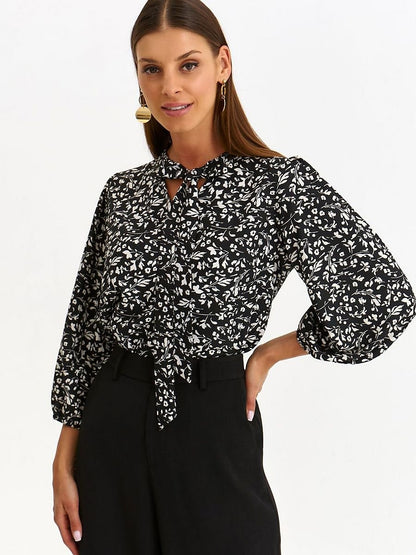 Stylish Black Blouse with Decorative neckline Detail