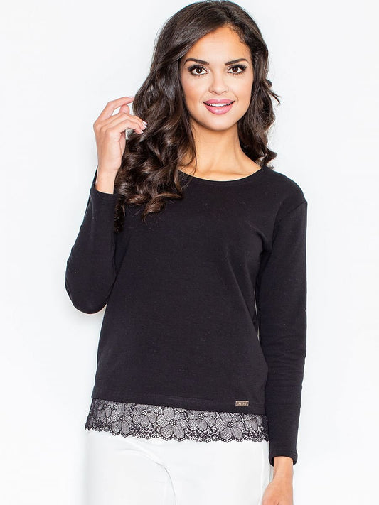 Elegant Lace-Trimmed Sweatshirt Blouse