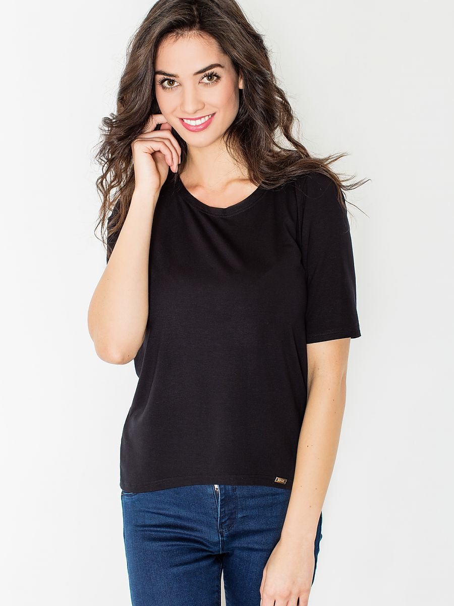 Asymmetric Neckline Blouse in Elastic Material