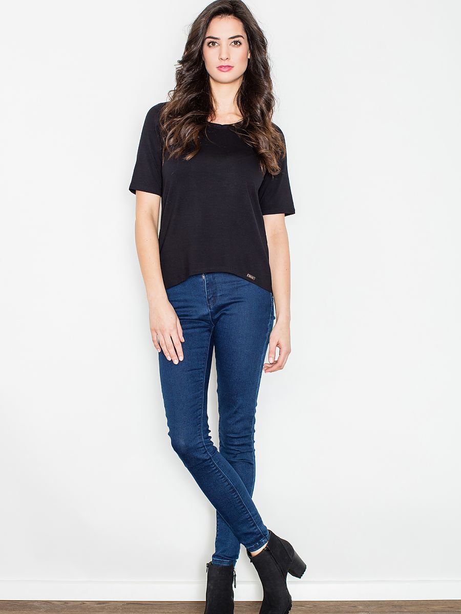 Asymmetric Neckline Blouse in Elastic Material