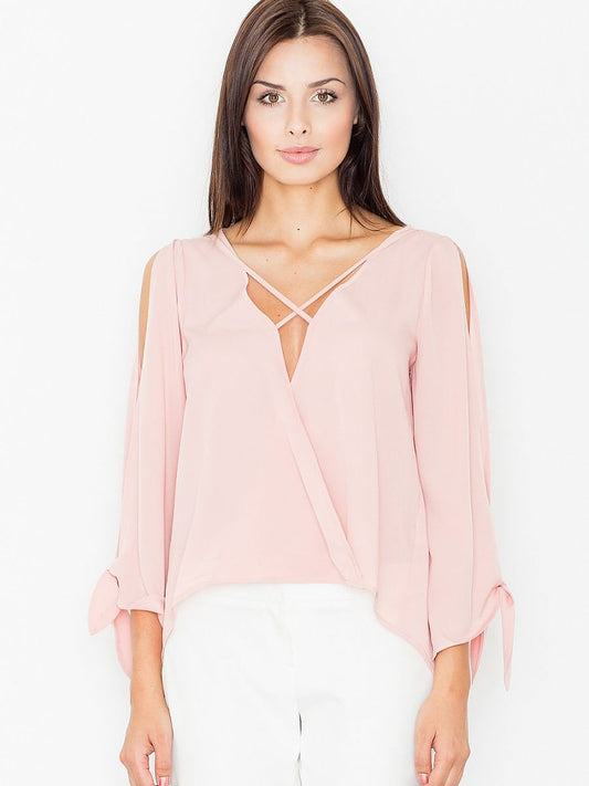 Elegant Figl Blouse with Cut-Out Sleeves and Lace Detail