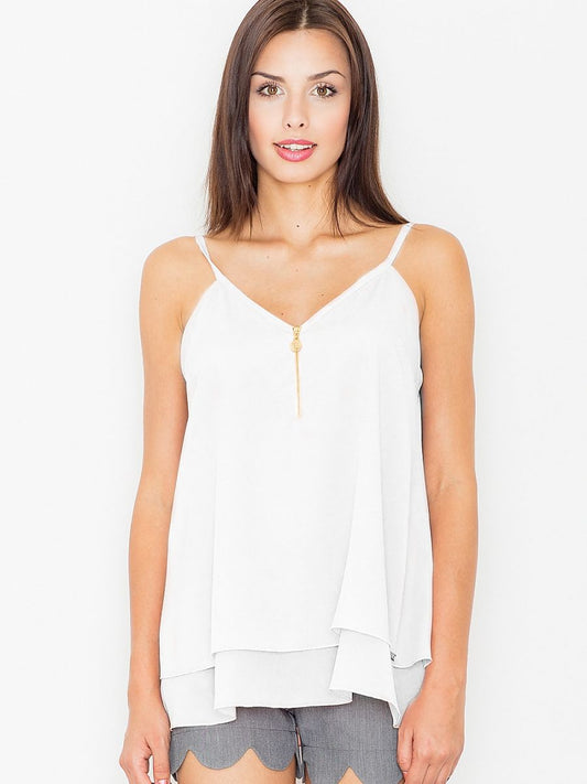 Elegant Gold-Zip Blouse with Thin Shoulder Straps