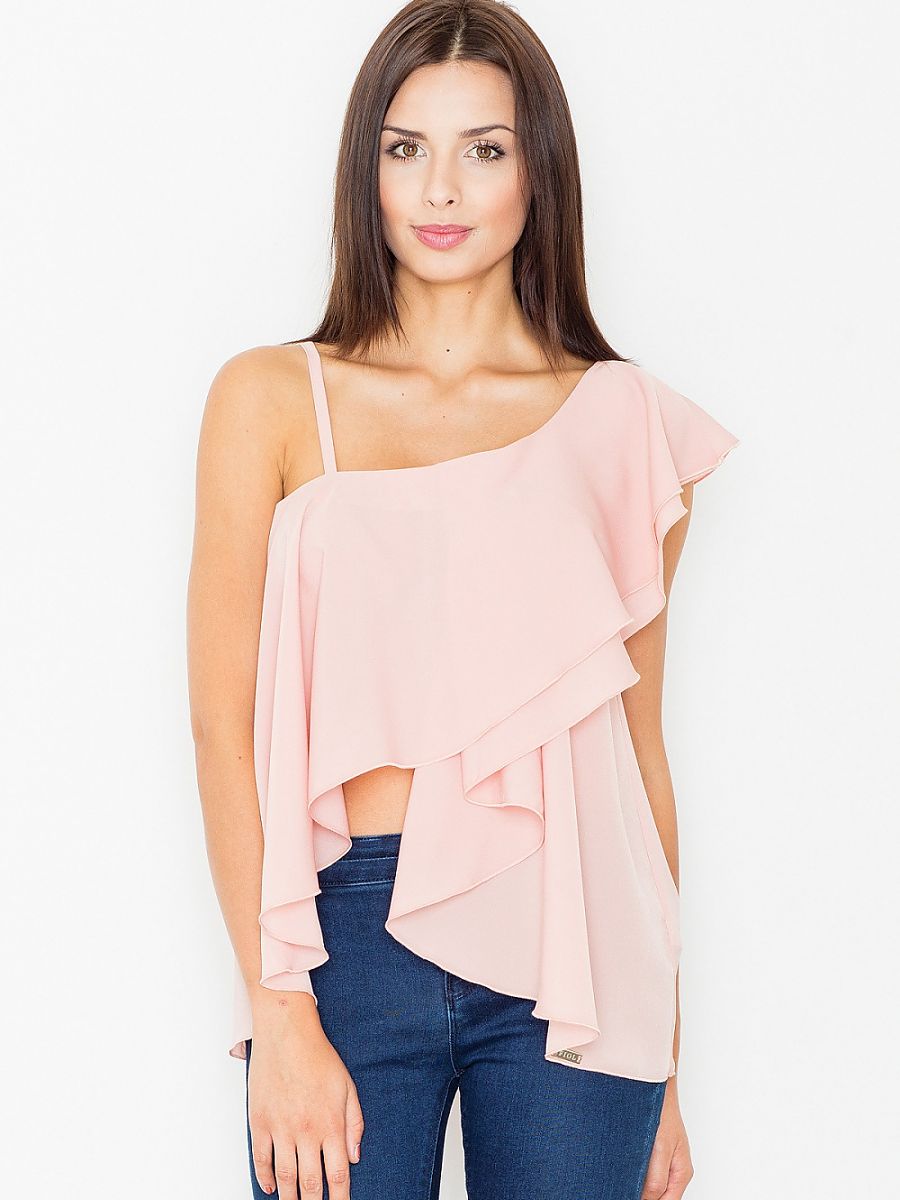 Figl Frill-Trimmed Belly-Exposed Blouse