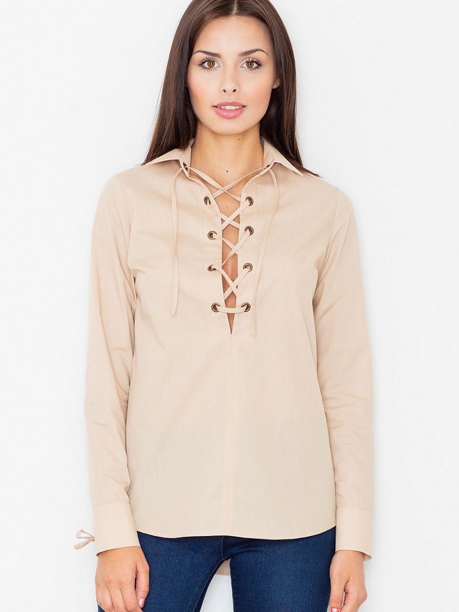 Elegant Long Sleeve Deep Neckline Blouse