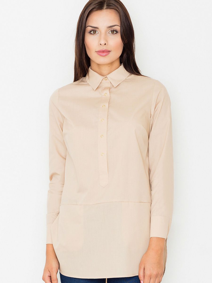 Extended Long Sleeve Blouse with Button Front Fastening