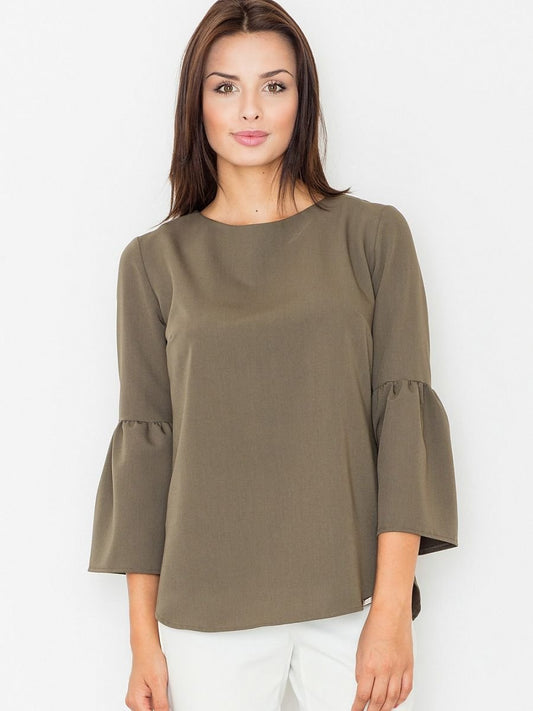 Loose-fit 3/4 Sleeves Blouse with Zipper Closure