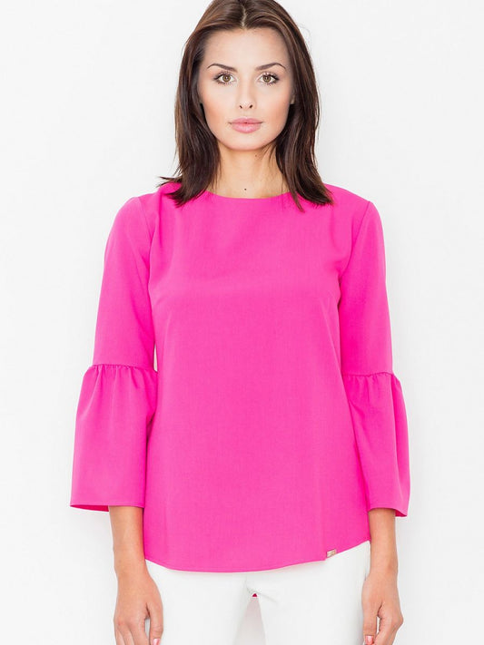 Loose-fit 3/4 Sleeves Blouse with Zipper Closure