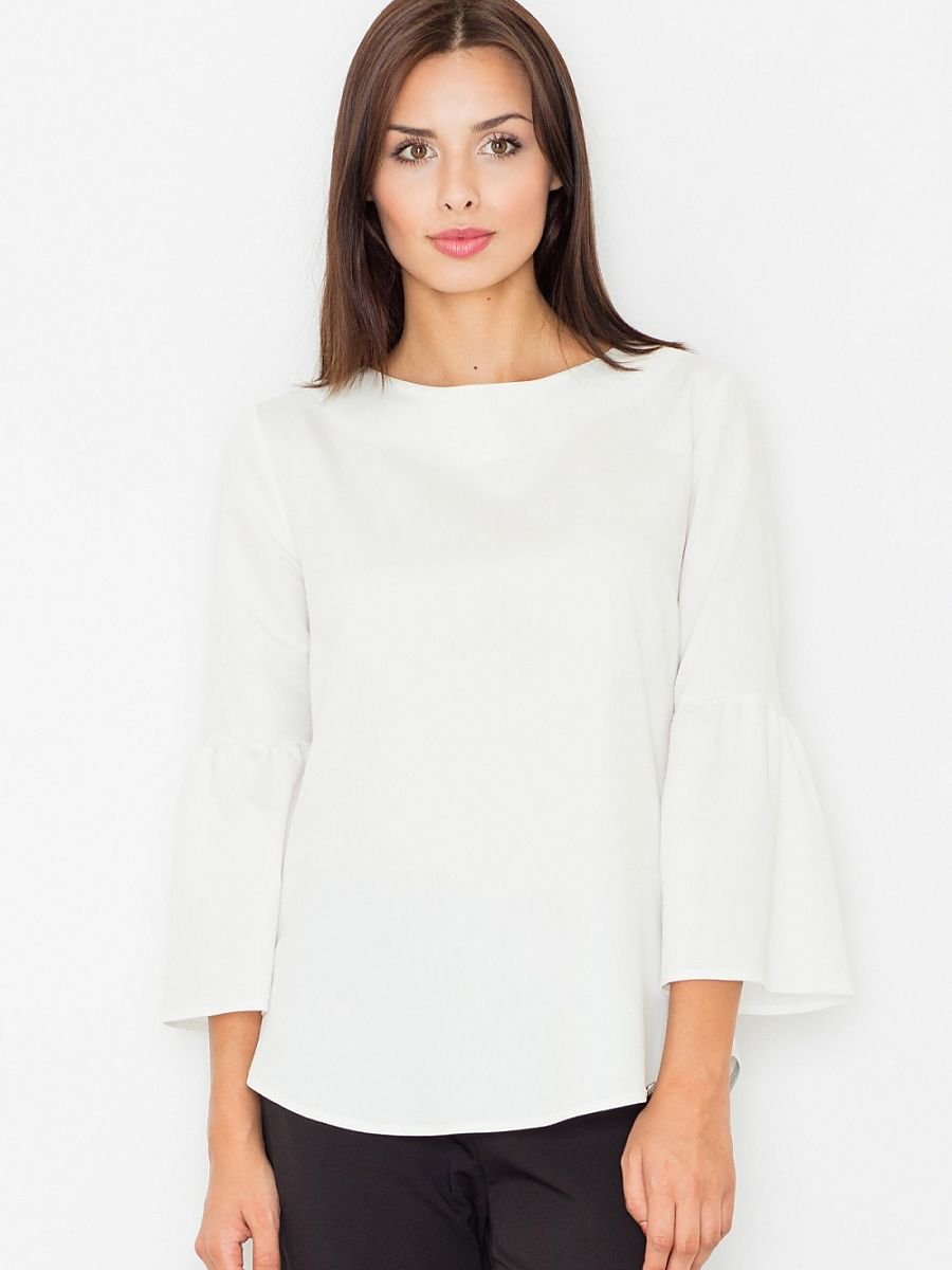 Loose-fit 3/4 Sleeve Blouse with Zipper Closure